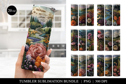 Faux Embroidery Floral Skinny Tumbler Sublimation Designs SVG BijouBay 