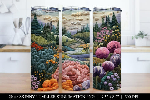 Faux Embroidery Floral Skinny Tumbler Sublimation Designs SVG BijouBay 