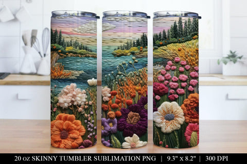 Faux Embroidery Floral Skinny Tumbler Sublimation Designs SVG BijouBay 