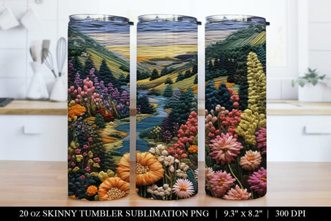 Faux Embroidery Floral Skinny Tumbler Sublimation Designs SVG BijouBay 