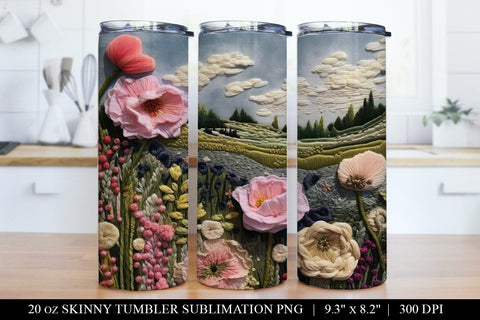 Faux Embroidery Floral Skinny Tumbler Sublimation Designs SVG BijouBay 