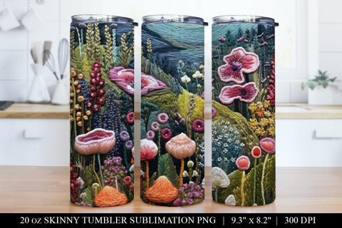 Faux Embroidery Floral Skinny Tumbler Sublimation Designs SVG BijouBay 