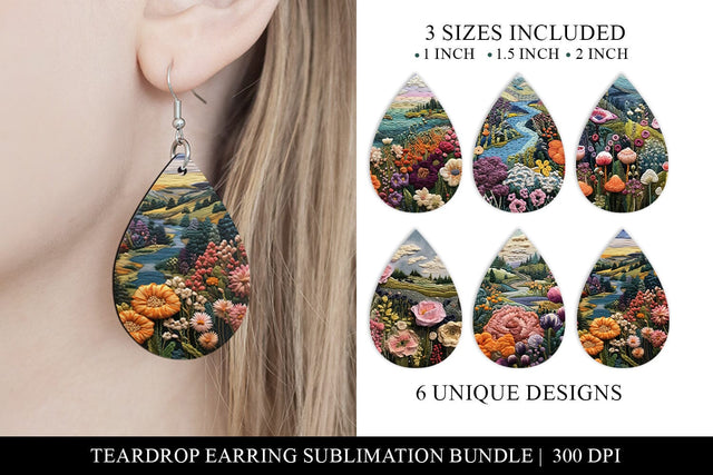 Faux Embroidery Floral Tear Drop Earring Sublimation Bundle Sublimation BijouBay 