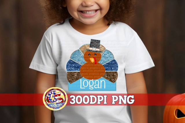 Faux Embroidery Sequins Boy Turkey PNG Sublimation Greedy Stitches 