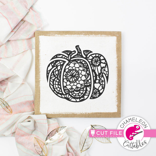 Faux Lace Fall Pumpkin - Mandala - Autumn - SVG PNG DXF EPS JPEG SVG Chameleon Cuttables 