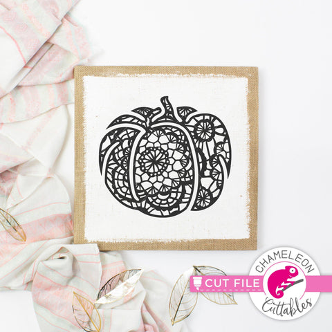 Faux Lace Fall Pumpkin - Mandala - Autumn - SVG PNG DXF EPS JPEG SVG Chameleon Cuttables 