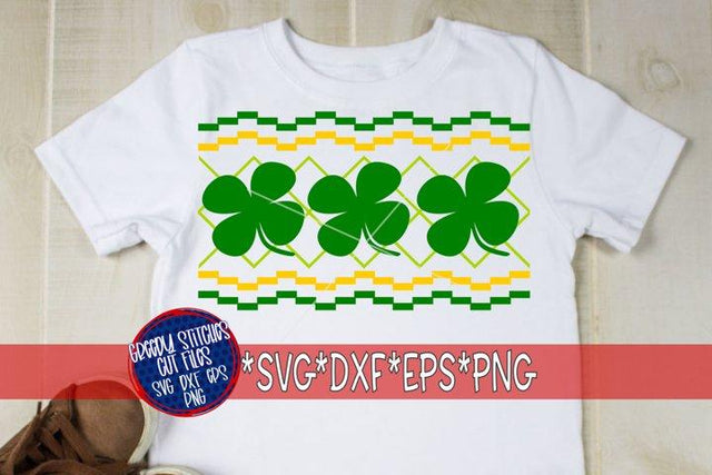 Faux Smocked Shamrock Trio SVG DXF EPS PNG-St. Patrick's Day SVG Greedy Stitches 