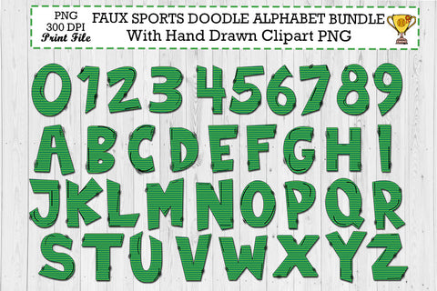 Faux Sports Doodle Alphabet Bundle with Hand Drawn Clipart SVG jacpot007 