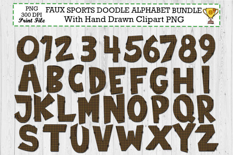 Faux Sports Doodle Alphabet Bundle with Hand Drawn Clipart - So Fontsy