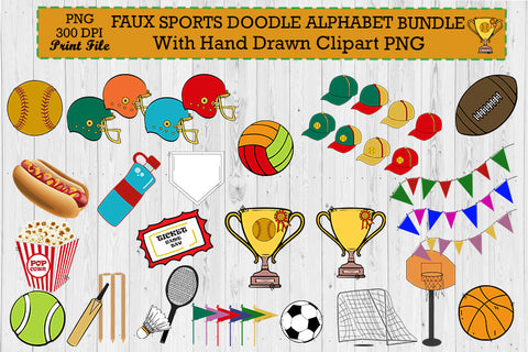 Faux Sports Doodle Alphabet Bundle with Hand Drawn Clipart SVG jacpot007 