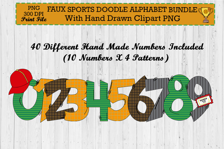 Faux Sports Doodle Alphabet Bundle with Hand Drawn Clipart - So Fontsy