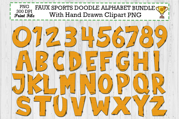 Faux Sports Doodle Alphabet Bundle with Hand Drawn Clipart - So Fontsy