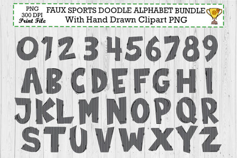 Faux Sports Doodle Alphabet Bundle with Hand Drawn Clipart SVG jacpot007 