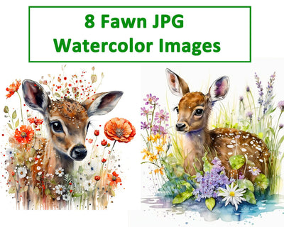 Fawn Watercolor, Spring Flowers, Baby Deer, High Quality JPG Sublimation nikola 