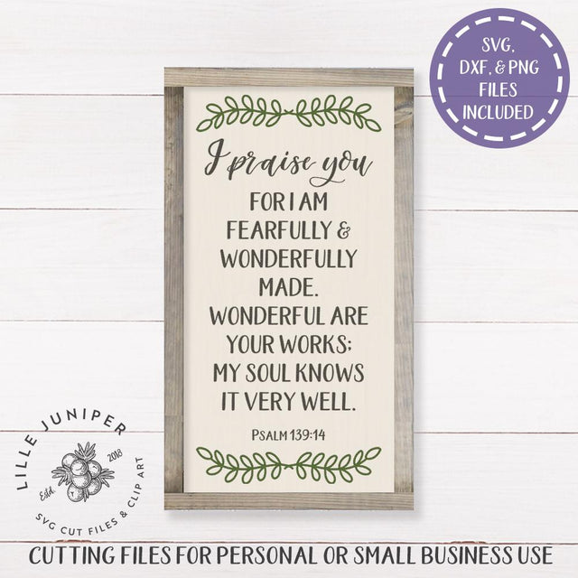 Fearfully and Wonderfully Made SVG | Christian SVG | Farmhouse Sign Design SVG LilleJuniper 