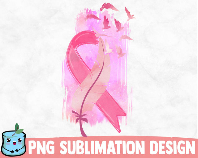 Feather Cancer Pink Ribbon Sublimation Design SVG MintyMarshmallows 