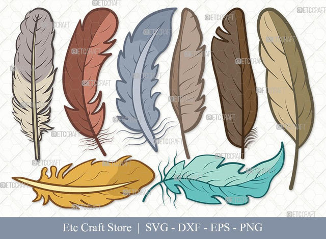 Feather Clipart SVG Cut File | Boho Feathers Svg | Feathers Svg | Tribal Boho Svg | Bundle | Eps | Dxf | Png SVG ETC Craft 