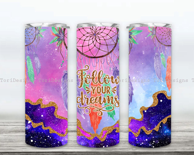 Feather Dreamcatcher Agate Galaxy Glitter Tumbler, Dreamcatcher Tumbler Wrap Sublimation ToriDesigns 