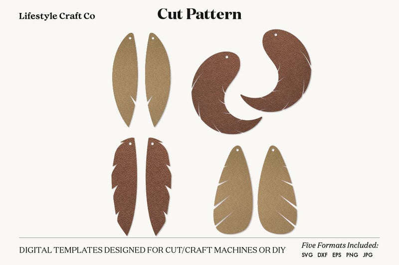 Feather Earring SVG, Faux Leather Earring Templates, Cricut cut file SVG Lifestyle Craft Co 