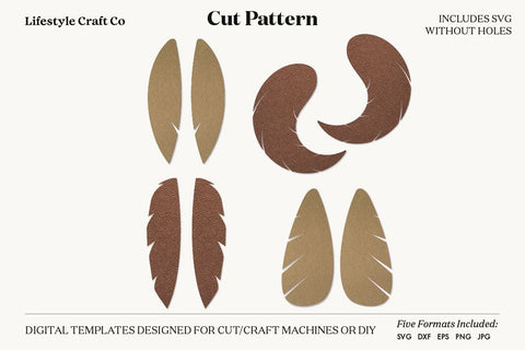 Feather Earring SVG, Faux Leather Earring Templates, Cricut cut file SVG Lifestyle Craft Co 