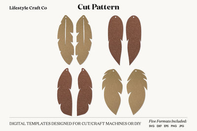 Feather Earring SVG, Faux Leather Earring Templates, Cricut cut file SVG Lifestyle Craft Co 