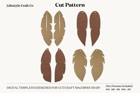 Feather Earring SVG, Faux Leather Earring Templates, Cricut cut file SVG Lifestyle Craft Co 