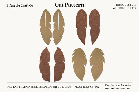 Feather Earring SVG, Faux Leather Earring Templates, Cricut cut file SVG Lifestyle Craft Co 