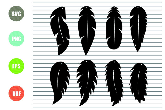 Feather Earrings (2) Svg, Feather Jewelry Template, Leather Earrings, Template Silhouette Cut Files, Cricut Cut Files Pendant DIY eps dxf SVG Artstoredigital 