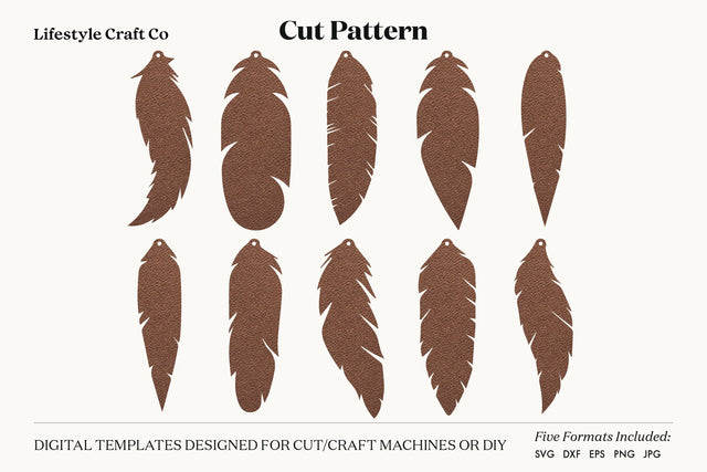 Feather Earrings SVG, Faux Leather Earring Templates, Cricut cut file SVG Lifestyle Craft Co 