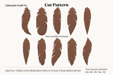 Feather Earrings SVG, Faux Leather Earring Templates, Cricut cut file SVG Lifestyle Craft Co 