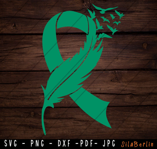 Feather Green Ribbon SVG, Liver Cancer Svg, Awareness Ribbon svg, Liver Cancer png, Svg cut file to use for Cricut Silhouette SVG SilaBerlin 