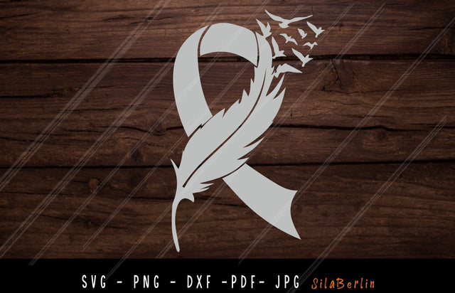 Feather Grey Ribbon SVG, Brain Cancer Svg, Awareness Ribbon svg, Brain Cancer png, Svg cut file to use for Cricut Silhouette SVG SilaBerlin 