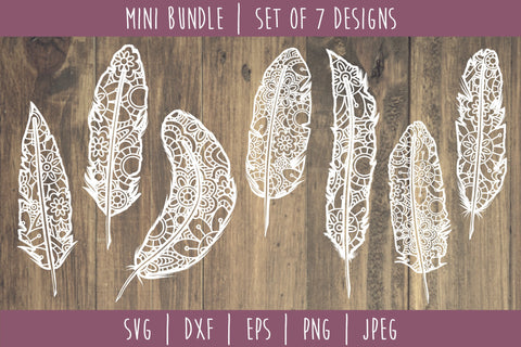 Feather Mandala Zentangle Bundle - Set of 7 SVG SVG SavoringSurprises 