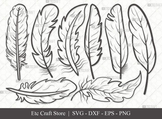 Feather Outline SVG Cut File | Boho Feathers Svg | Feathers Svg | Tribal Boho Svg | Bundle | Eps | Dxf | Png SVG ETC Craft 