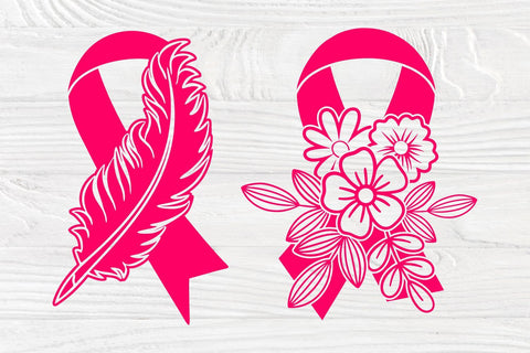 Feather Pink Ribbon SVG, Breast Cancer Svg, Strong Woman Svg, Pink Butterfly Svg, Awareness Ribbon Svg, Ribbon Flower Svg, Hope Svg, Eps Dxf SVG TonisArtStudio 