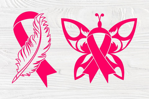 Feather Pink Ribbon SVG, Breast Cancer Svg, Strong Woman Svg, Pink Butterfly Svg, Awareness Ribbon Svg, Ribbon Flower Svg, Hope Svg, Eps Dxf SVG TonisArtStudio 