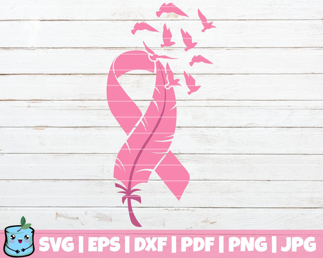 Feather Pink Ribbon SVG MintyMarshmallows 