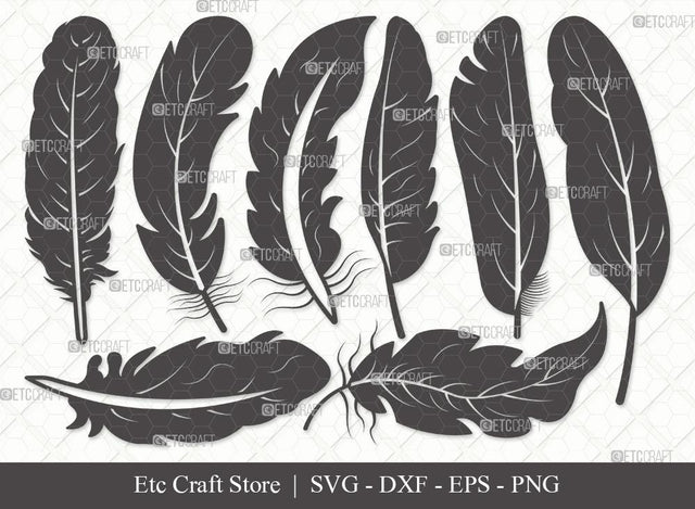 Feather Silhouette SVG Cut File | Boho Feathers Svg | Feathers Svg | Tribal Boho Svg | Bundle | Eps | Dxf | Png SVG ETC Craft 