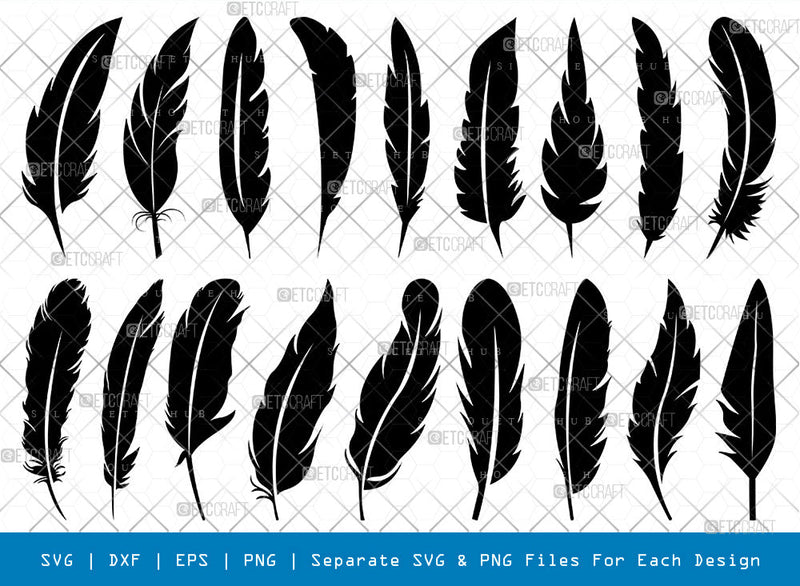 Feather SVG, Feather Silhouette, Boho Feathers Svg, Birds Feather Svg, Quill Svg, Feather Bundle SVG ETC Craft 
