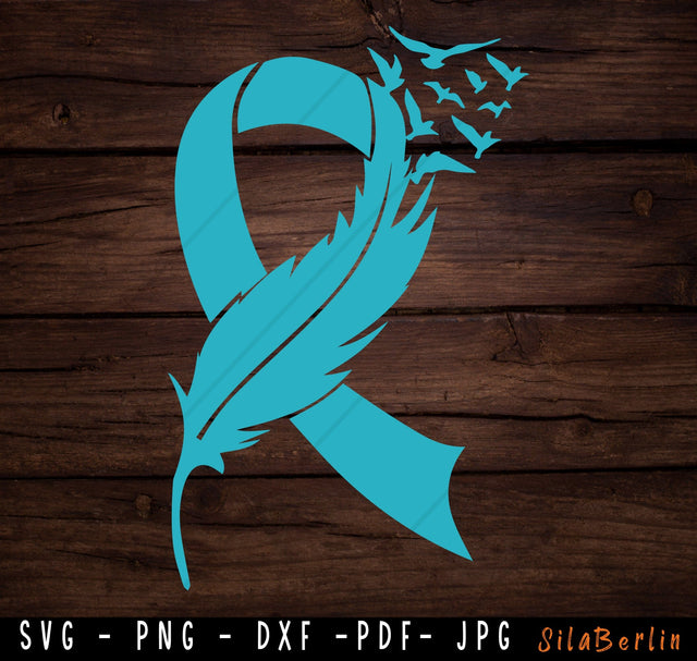 Feather Teal Ribbon SVG, Ovarian Cancer Svg, Awareness Ribbon svg, Ovarian Cancer png, Svg cut file to use for Cricut Silhouette SVG SilaBerlin 