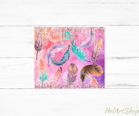Feather Tumbler PNG, Boho SKINNY TUMBLER Png Sublimation _HelArtShop_ 