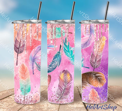 Feather Tumbler PNG, Boho SKINNY TUMBLER Png Sublimation _HelArtShop_ 