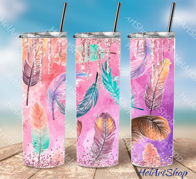 Feather Tumbler PNG, Boho SKINNY TUMBLER Png Sublimation _HelArtShop_ 