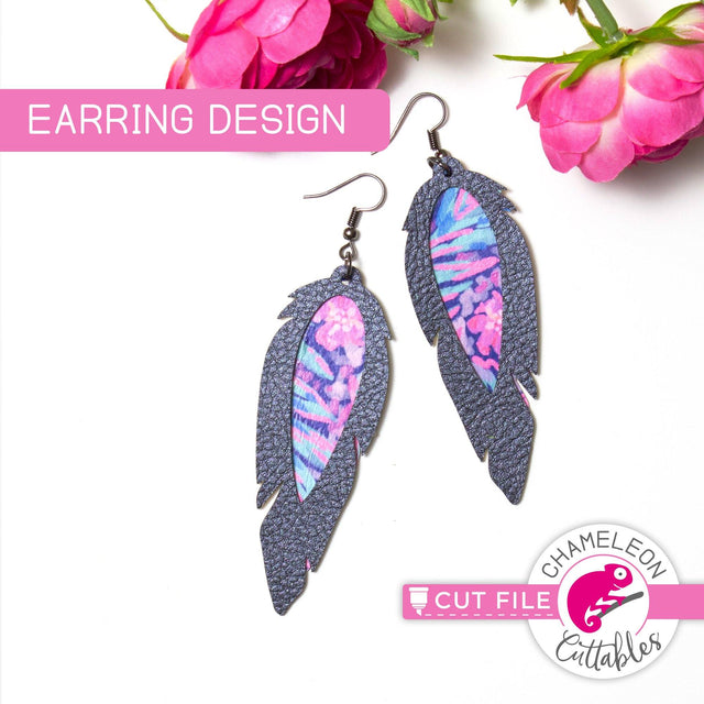 Feather with cutout Earring Template svg png dxf SVG Chameleon Cuttables 