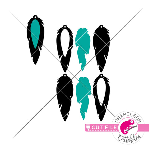 Feather with cutout Earring Template svg png dxf SVG Chameleon Cuttables 