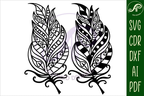 Feather with swirls wall art, two designs SVG file SVG APInspireddesigns 