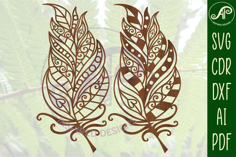 Feather with swirls wall art, two designs SVG file SVG APInspireddesigns 