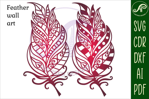 Feather with swirls wall art, two designs SVG file SVG APInspireddesigns 