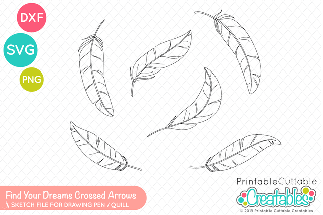 Feathers Single Line Sketch SVG Printable Cuttable Creatables 