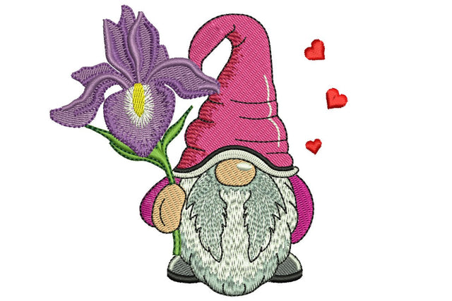 February Iris Gnome Embroidery Design, Month Flower Embroidery Embroidery/Applique DESIGNS NextEmbroidery 
